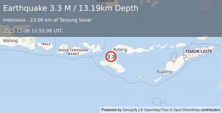 Earthquake Sumba Region, Indonesia (3.3 M) (2025-11-26 11:52:06 UTC)