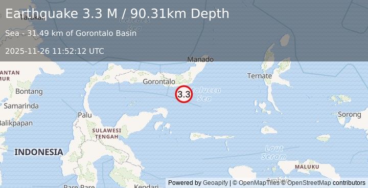Earthquake Minahassa Peninsula, Sulawesi (3.3 M) (2025-11-26 11:52:11 UTC)