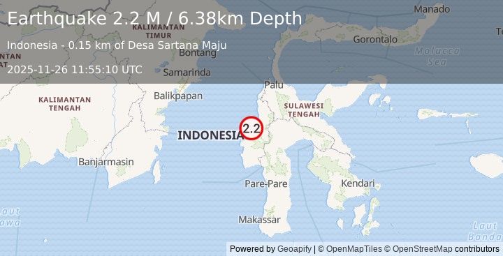 Earthquake Sulawesi, Indonesia (2.2 M) (2025-11-26 11:55:10 UTC)