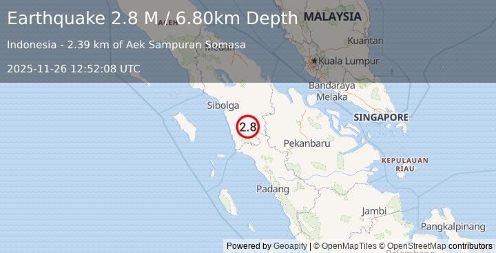 Earthquake Northern Sumatra, Indonesia (2.9 M) (2025-11-26 12:52:08 UTC)