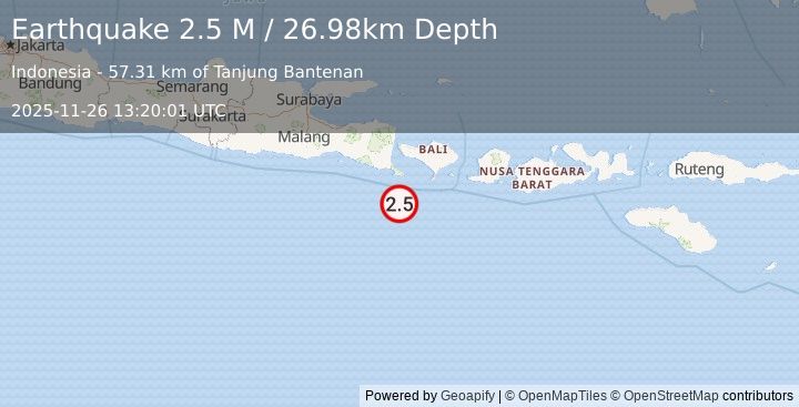 Earthquake South of Bali, Indonesia (2.5 M) (2025-11-26 13:20:01 UTC)