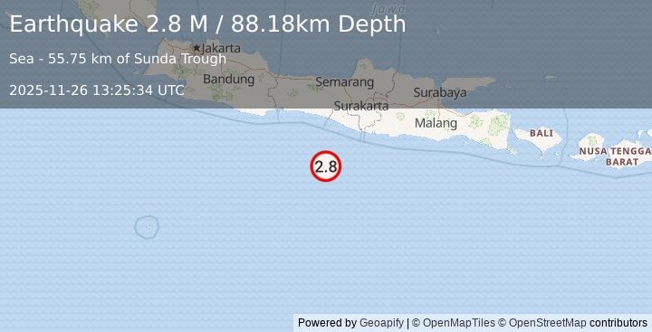 Earthquake South of Java, Indonesia (2.8 M) (2025-11-26 13:25:34 UTC)