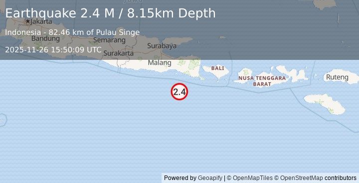 Earthquake South of Java, Indonesia (3.3 M) (2025-11-26 15:50:10 UTC)
