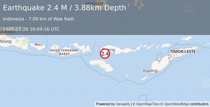 Earthquake Flores Region, Indonesia (2.4 M) (2025-11-26 16:04:16 UTC)
