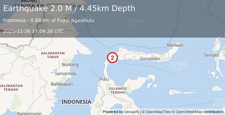Earthquake Minahassa Peninsula, Sulawesi (2.0 M) (2025-11-26 17:09:26 UTC)