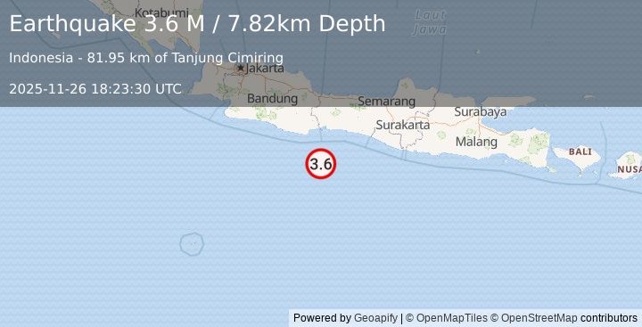 Earthquake Java, Indonesia (3.7 M) (2025-11-26 18:23:33 UTC)
