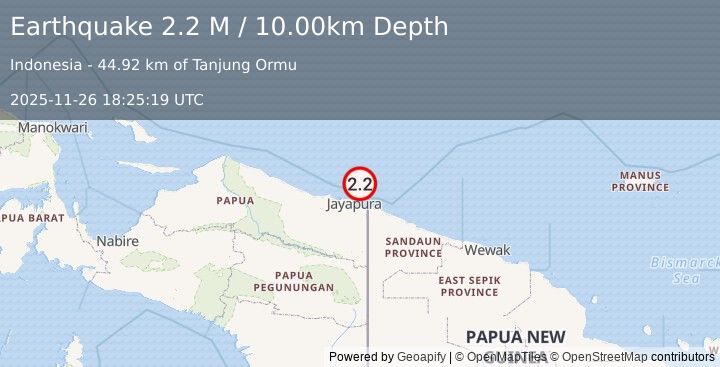 Earthquake Near North Coast of West Papua (2.2 M) (2025-11-26 18:25:19 UTC)