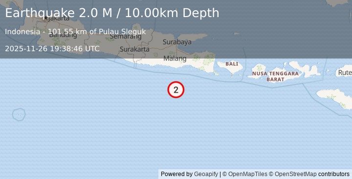 Earthquake South of Java, Indonesia (2.0 M) (2025-11-26 19:38:46 UTC)
