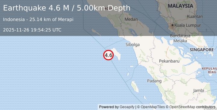 Earthquake Northern Sumatra, Indonesia (4.5 M) (2025-11-26 19:54:31 UTC)