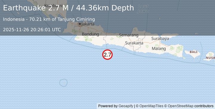 Earthquake Java, Indonesia (2.8 M) (2025-11-26 20:26:02 UTC)