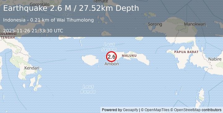 Earthquake Seram, Indonesia (2.6 M) (2025-11-26 21:33:30 UTC)