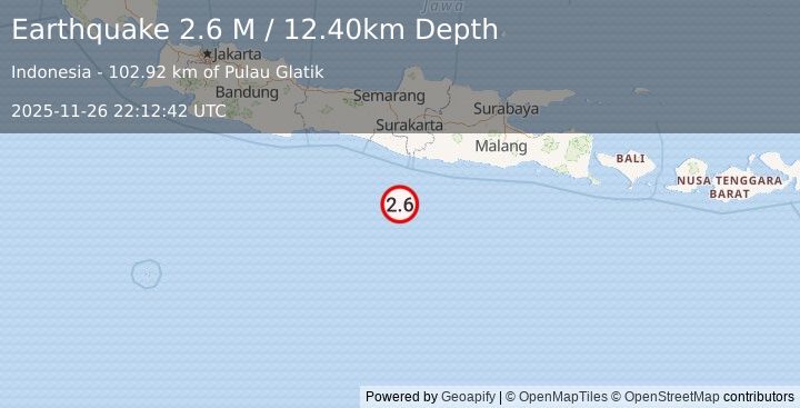 Earthquake South of Java, Indonesia (2.7 M) (2025-11-26 22:12:44 UTC)
