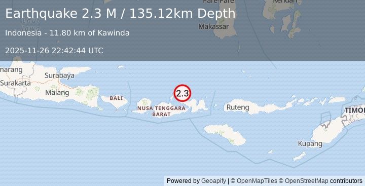 Earthquake Sumbawa Region, Indonesia (2.3 M) (2025-11-26 22:42:44 UTC)