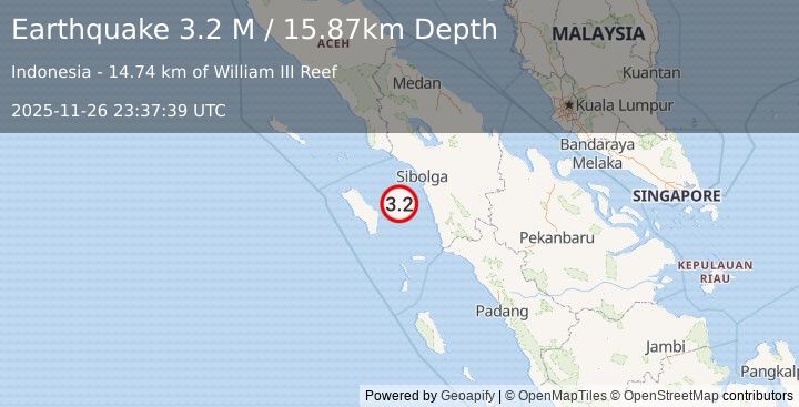 Earthquake Northern Sumatra, Indonesia (3.2 M) (2025-11-26 23:37:39 UTC)