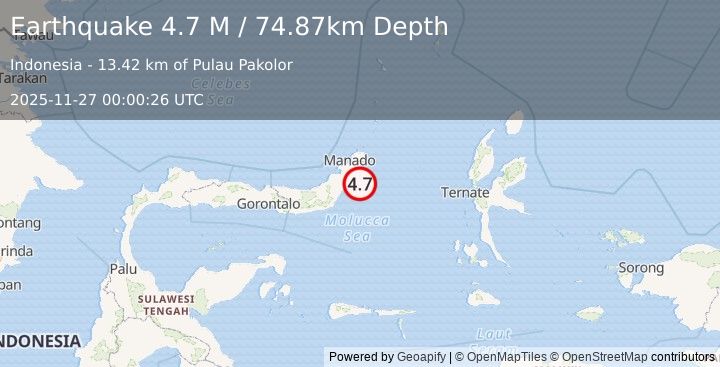 Earthquake Northern Molucca Sea (4.7 M) (2025-11-27 00:00:26 UTC)
