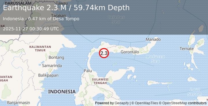 Earthquake Minahassa Peninsula, Sulawesi (2.3 M) (2025-11-27 00:30:50 UTC)
