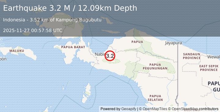 Earthquake West Papua, Indonesia (3.1 M) (2025-11-27 00:57:57 UTC)