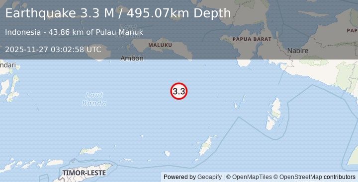 Earthquake Banda Sea (3.3 M) (2025-11-27 03:02:58 UTC)