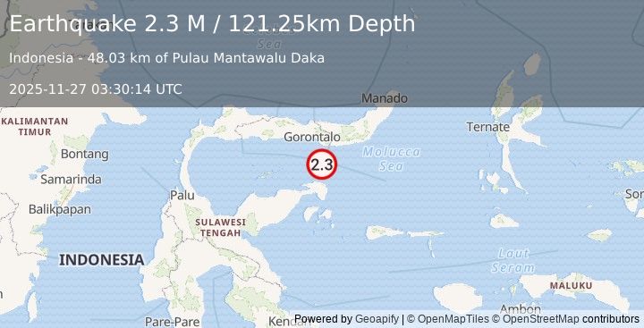 Earthquake Minahassa Peninsula, Sulawesi (2.3 M) (2025-11-27 03:30:14 UTC)