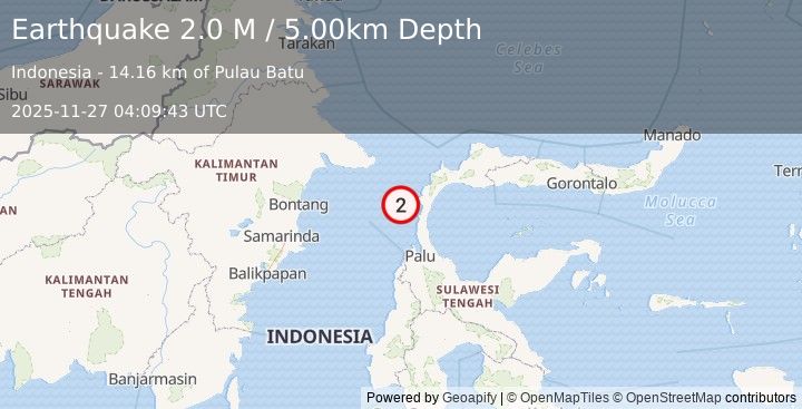 Earthquake Minahassa Peninsula, Sulawesi (2.2 M) (2025-11-27 04:09:42 UTC)