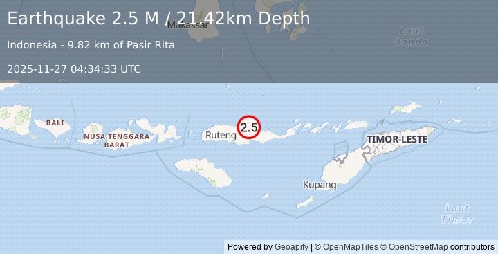Earthquake Flores Region, Indonesia (2.5 M) (2025-11-27 04:34:35 UTC)