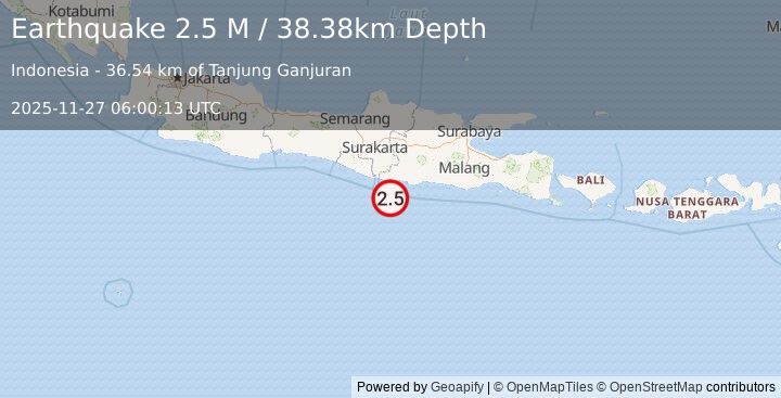 Earthquake Java, Indonesia (2.5 M) (2025-11-27 06:00:13 UTC)