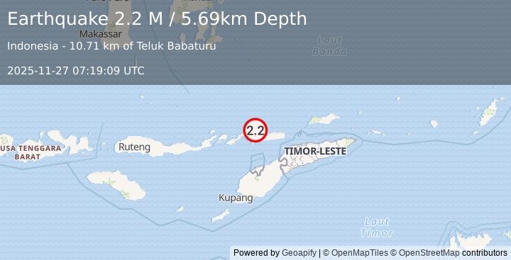 Earthquake Timor Region (2.2 M) (2025-11-27 07:19:09 UTC)