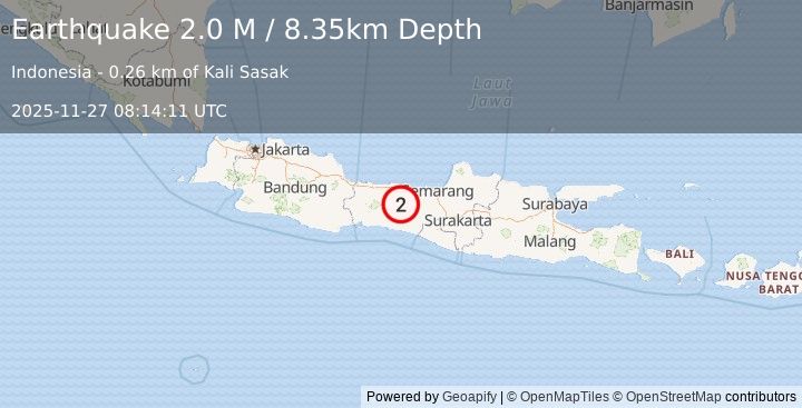 Earthquake Java, Indonesia (2.3 M) (2025-11-27 08:14:10 UTC)