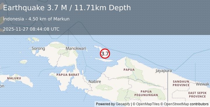 Earthquake West Papua Region, Indonesia (3.6 M) (2025-11-27 08:44:07 UTC)