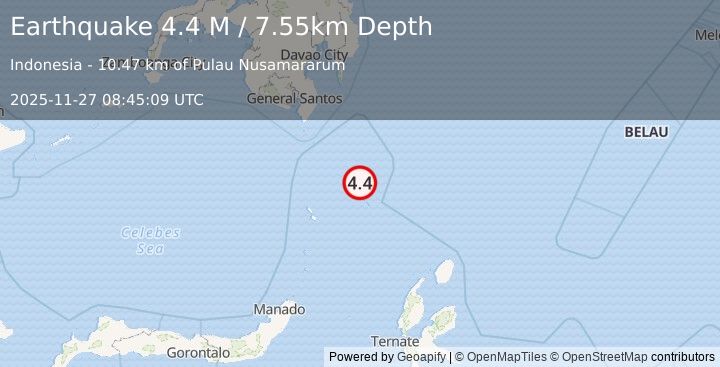 Earthquake Talaud Islands, Indonesia (4.4 M) (2025-11-27 08:45:09 UTC)