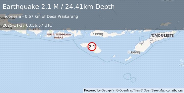 Earthquake Sumba Region, Indonesia (2.2 M) (2025-11-27 08:56:56 UTC)