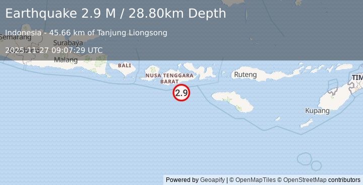 Earthquake Sumbawa Region, Indonesia (2.9 M) (2025-11-27 09:07:29 UTC)