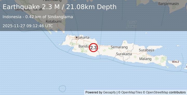 Earthquake Java, Indonesia (2.2 M) (2025-11-27 09:12:49 UTC)