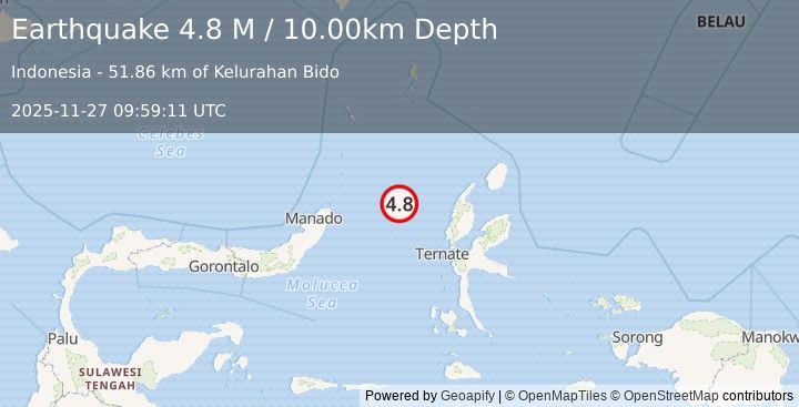 Earthquake Northern Molucca Sea (4.8 M) (2025-11-27 09:59:11 UTC)