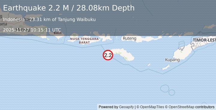Earthquake Sumbawa Region, Indonesia (2.2 M) (2025-11-27 10:15:10 UTC)