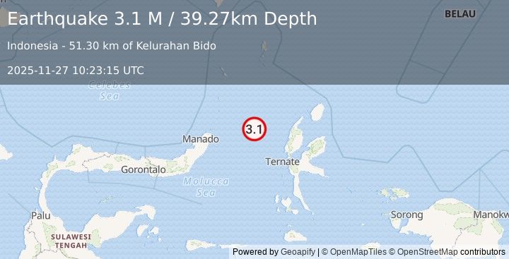 Earthquake Northern Molucca Sea (3.1 M) (2025-11-27 10:23:15 UTC)