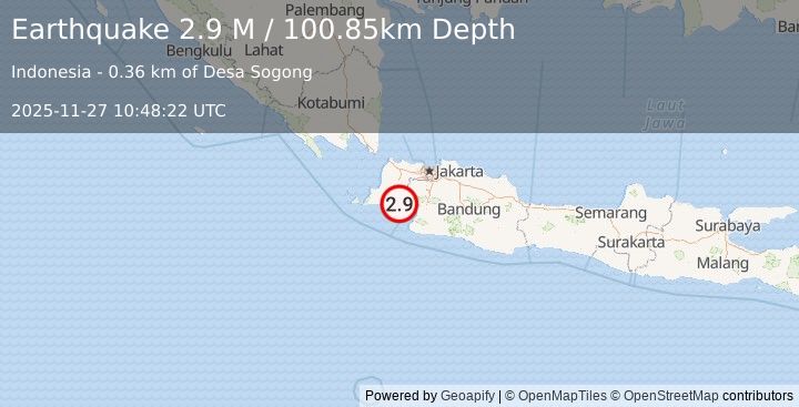 Earthquake Java, Indonesia (2.9 M) (2025-11-27 10:48:22 UTC)