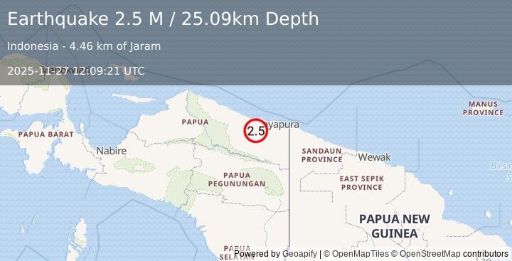 Earthquake Near North Coast of West Papua (2.5 M) (2025-11-27 12:09:21 UTC)