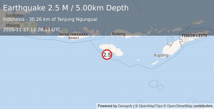 Earthquake Sumba Region, Indonesia (2.2 M) (2025-11-27 12:20:18 UTC)