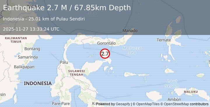 Earthquake Minahassa Peninsula, Sulawesi (2.7 M) (2025-11-27 13:33:24 UTC)