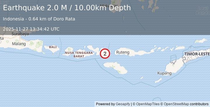 Earthquake Flores Region, Indonesia (2.0 M) (2025-11-27 13:34:42 UTC)