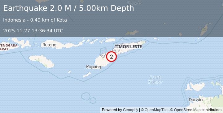 Earthquake Timor Region (2.1 M) (2025-11-27 13:37:04 UTC)