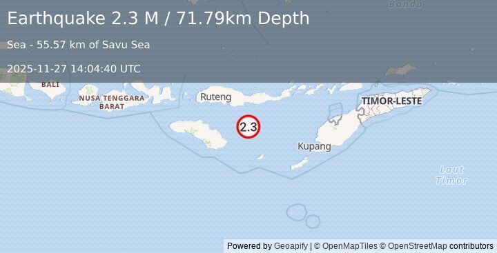 Earthquake Savu Sea (2.3 M) (2025-11-27 14:04:40 UTC)