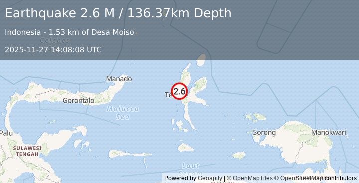 Earthquake Halmahera, Indonesia (2.6 M) (2025-11-27 14:08:08 UTC)