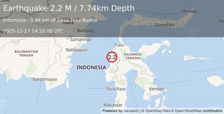 Earthquake Sulawesi, Indonesia (2.2 M) (2025-11-27 14:20:00 UTC)