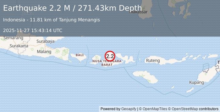 Earthquake Sumbawa Region, Indonesia (2.2 M) (2025-11-27 15:43:14 UTC)