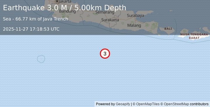 Earthquake South of Java, Indonesia (3.0 M) (2025-11-27 17:18:53 UTC)