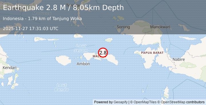 Earthquake Seram, Indonesia (2.8 M) (2025-11-27 17:31:03 UTC)