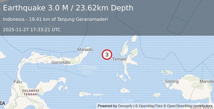 Earthquake Northern Molucca Sea (3.0 M) (2025-11-27 17:33:21 UTC)