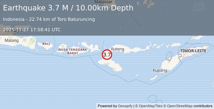 Earthquake Sumba Region, Indonesia (3.7 M) (2025-11-27 17:58:41 UTC)